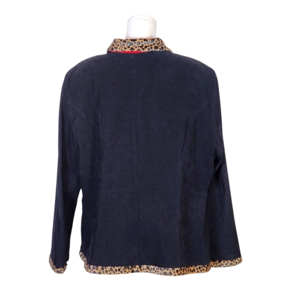 Jessica Howard Y2K Leopard Trim Black Zip Jacket Size 20W Plus Size - Picture 5 of 7